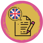Icono representando un examen de inglés con una bandera de Inglaterra.
