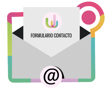 Icono representa un formulario en línea, de un sobre con un borde multicolor.